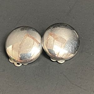 Vintage Coro Signed Earrings Smooth Silver Button Clip Back
